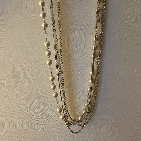 Long 16-17” Four-strand silver pearl ribbon chain necklace Charming Charlie - Picture 3 of 4